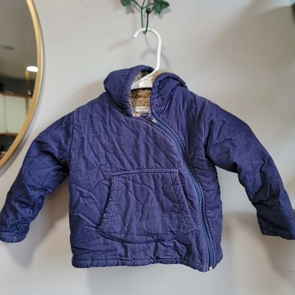 BABY BODEN corduroy sherpa lined blue baby winter coat jacket 2t-3T